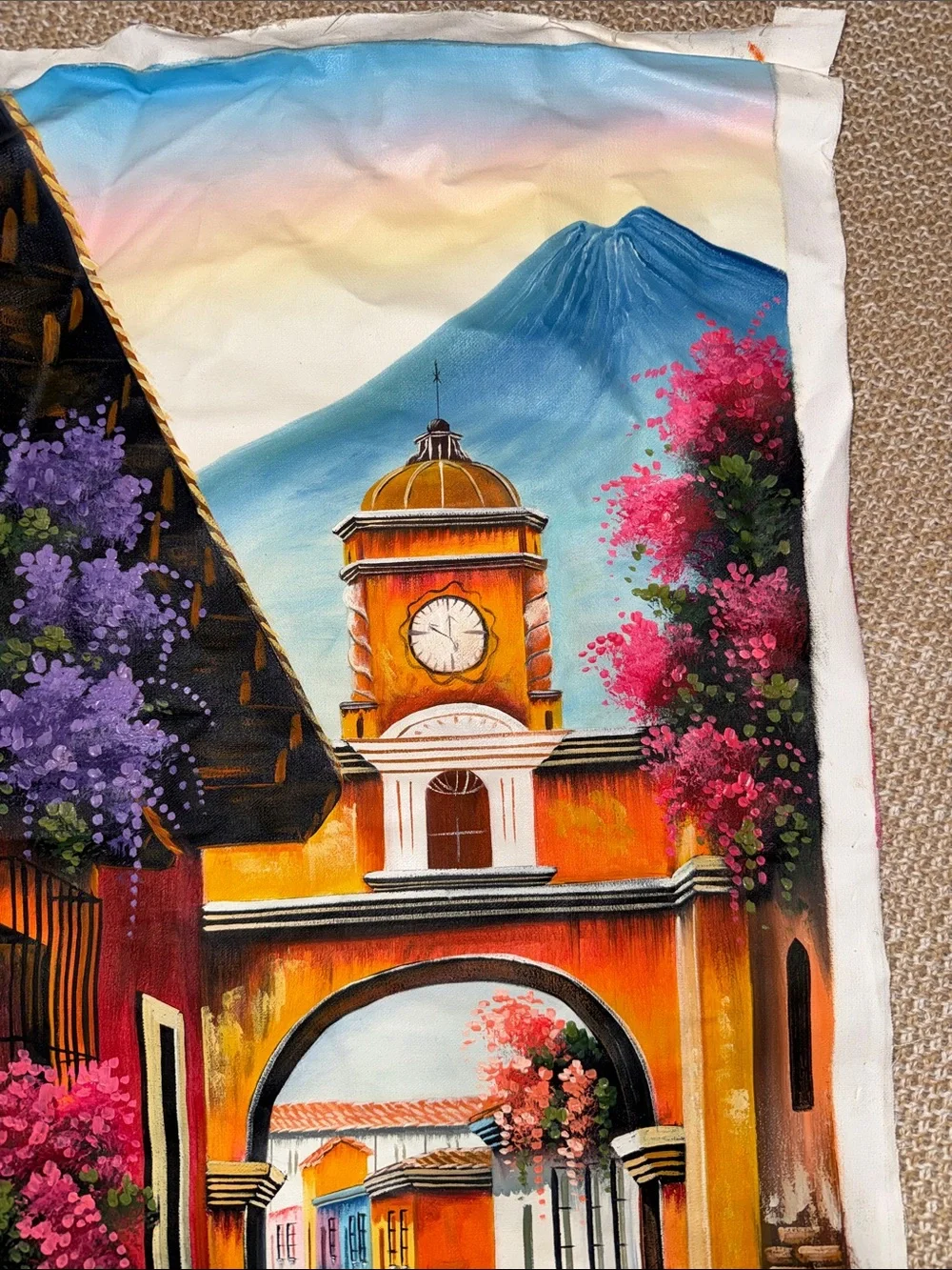 Sunlit Archway Street Tapestry in Orange and Blue